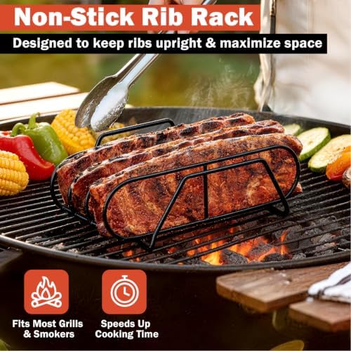 11" Non-Stick Rib Rack for Smoking and Grilling, BBQ Grill 2 Pack - Image 2