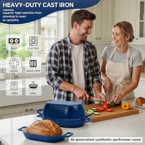 Northriver Casting Enameled Cast Iron Oval Dutch Oven for Bread Baking，12"x8" Bread Pot with Lid，Ideal for Sourdough, Artisan Loaves & Family Meals，5 Qt - Image 4