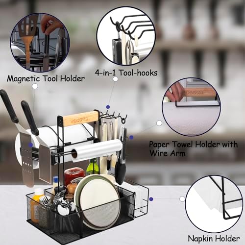 Geesta Grill Caddy for Outdoor Grill, BBQ Picnic Camping Caddy with Paper Towel Holder & Magnetic Tool Holder, Condiment Storage Utensil Kitchen Organizer for RV Camper, Tailgate Accessories - Image 3