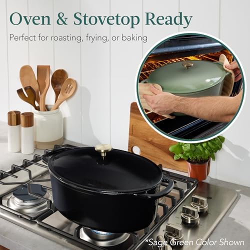 Best Choice Products Oval 7.5 Quart Enamel Cast-Iron Dutch Oven, Heavy-Duty Pre-Seasoned for Baking, Cooking w/Side Handles – Black Licorice - Image 4