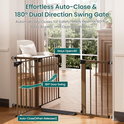 Cumbor 30-54" Extra Wide Baby Gate, Dual Lock & Auto Close Dog Gate Brown - Image 4