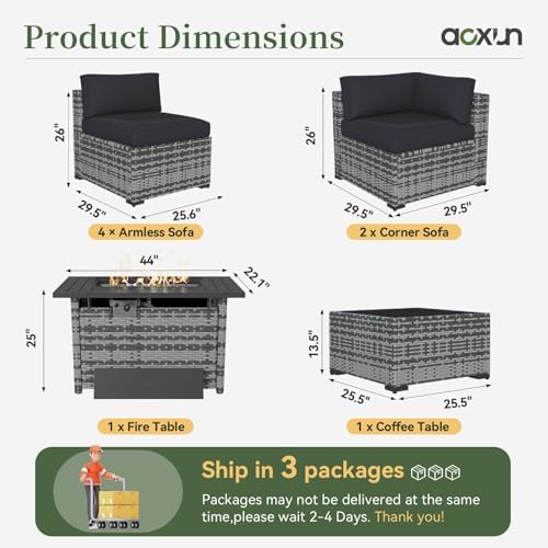 Aoxun 8 Piece Patio Furniture Set with 44" Fire Pit Table Wicker Rattan - Image 4