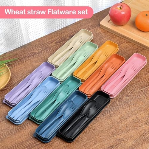 YDYTOP Reusable Travel Utensils Set with Case, 55 Sets Wheat Straw Knife Fork Spoon Cutlery, Multicolor Plastic Silverware for Kids and Adults, School Lunch, Party, Picnic and Camping - Image 6