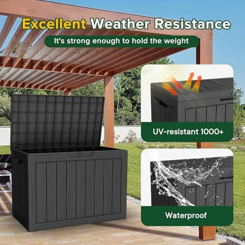44 Gallon Outdoor Deck Box, Lockable Waterproof Outdoor Storage Boxes For Garden Tools,Indoor Cushions,Accessories Outside Storage Resin Weatherproof Container(Black) - Image 2