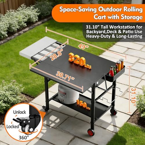 Pizza Oven Table for Ooni, Ninja & Blackstone, Wheeled Grill Cart - Image 3