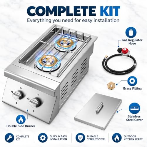 Single Grilling Side Burner for BBQ Grill Island, 30,000 BTU,Liquid Propane Side Burner for Outdoor Kitchen, Convertible to Natural Gas, 304 Stainless Steel - Image 4