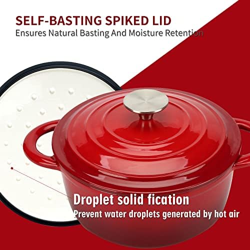 3 QT Enameled Cast Iron Dutch Oven with Self-Basting Lid, Small Soup Pot - Image 2