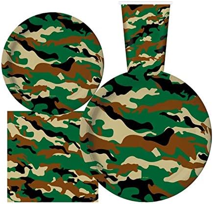 120 Pcs Camo Birthday Party Supplies Serves 30 - Plates, Cups, Napkins Set by Oojami