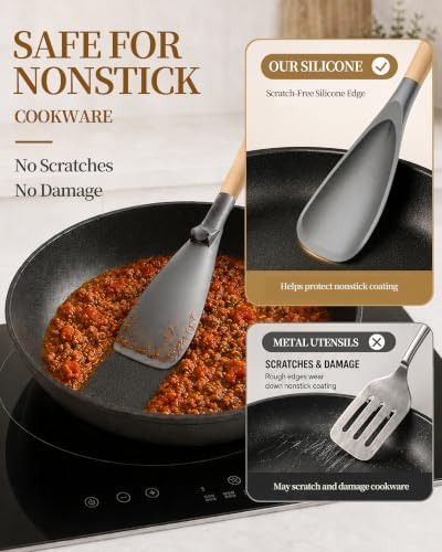Astercook Cooking Spoon, 2 Pack, Nonstick Safe Silicone Spatula - Image 4