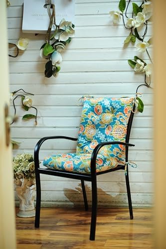 Outdoor Patio Cushion, Rocking Chair Cushion, Tufted Pads, Set of Upper and Lower with Ties Pack of 2 (2 Sets) - Back 20"×17", Seat 17"×17" (Green Bottom Flowers) - Image 6