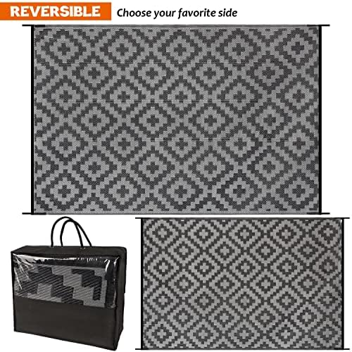 SAND MINE Waterproof Outdoor Rug 6x9 ft, Plastic Reversible Rug, Modern Area Rug, Large Floor Mat for Outdoors, RV, Patio, Backyard, Deck, Picnic, Beach, Camping, Black Grey Lattice - Image 4