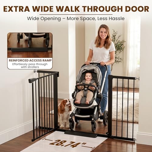 Mumeasy 36-58" Extra Wide Baby Gate for Stairs, 30" Tall Walk Through Dog Gate for Doorways & Hallways, Auto Close Pressure Mounted Safety Gate for Toddlers & Pets, Dual Swing Child Gate Indoor, Black - Image 3