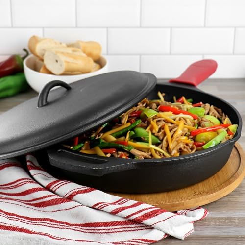 Megachef 12 Inch Pre-Seasoned Cast Iron Skillet with Cast Iron Lid - Image 7