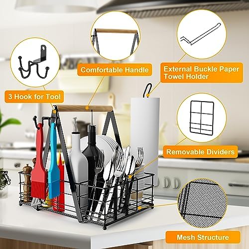 JBBTOOL Grill Caddy, BBQ Caddy for Outdoor Grill with Paper Towel Holder, Picnic Utensil Caddyfor Outdoor Kitchen, RV, Patio, Tailgate, Camping Essentials, Grilling Gifts for Men, Barbecue Tool Sets - Image 4