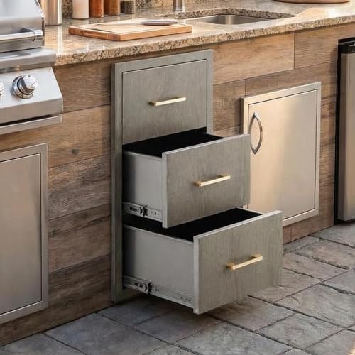 GarveeTech Outdoor Kitchen Triple Drawers, Stainless Steel, Heavy Duty with Handles, Weather-Resistant Flush Mount, BBQ Island Drawer for Patio Grill Station, 16" W x 28.5" H x 20.5" D by GarveeTech
