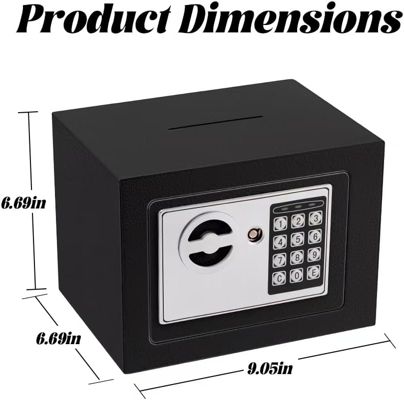 Small Electronic Safe Box With Digital Keypad & Keys - 9.05 x 6.7 x 6.7 Inches Wall Safe 0.23Cuft Mini Security Box for Coin Home Office Hotel Rooms Business Jewelry Gun (Black) - Image 5