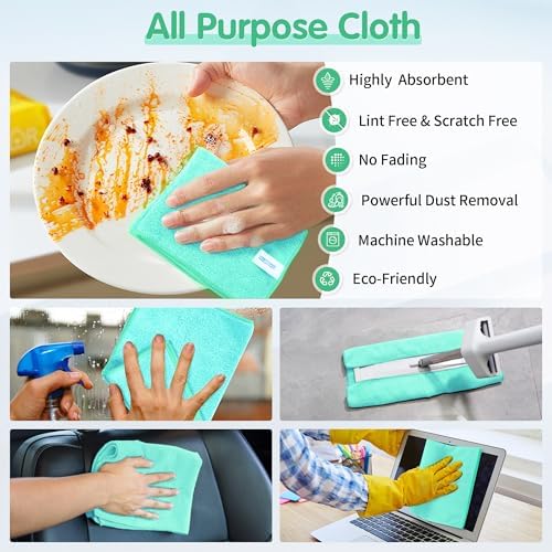 FIXSMITH Turquoise Microfiber Cleaning Cloth -Pack of 12, Highly Absorbent Cleaning Rags, 16"X12" All Purpose Cleaning Towels for Housekeeping, Kitchen, Car, Lint Free and Reusable Microfiber Towels - Image 4