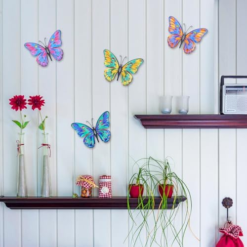 Daogtc Metal Butterfly Wall Decor - 9.6" Outdoor Fence Wall Art Decor, Hanging Decoration for Garden Yard Living Room Bedroom Patio Balcony(4 Pack) (Butterfly-G) - Image 4