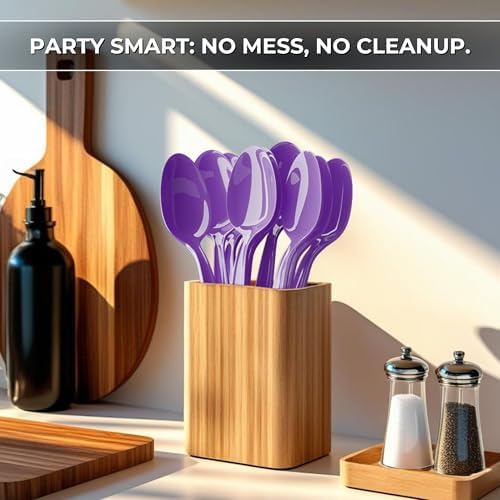 Purple Plastic Spoons (24 Pieces) - Colored Durable Disposable Flatware Packs for Halloween, Catering Events Utensils, Banquets, Occasions or Holiday, Themed Birthday Party Supplies, Blue Orchards - Image 6