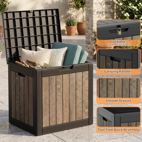 40 Gallon Outdoor Deck Box, Lockable Waterproof Resin Storage Container, Weatherproof Storage Box for Garden Tools, Patio Cushions & Outdoor Accessories (Walnut) - Image 7
