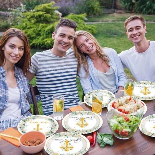 God Bless Plates and Napkins Baptism Tableware Set First Communion Party Paper Plates for Christening Newborn Dinnerware Cross White Floral Plate Mi Bautizo Baby Shower Decoration Supplies Serve 24 - Image 6