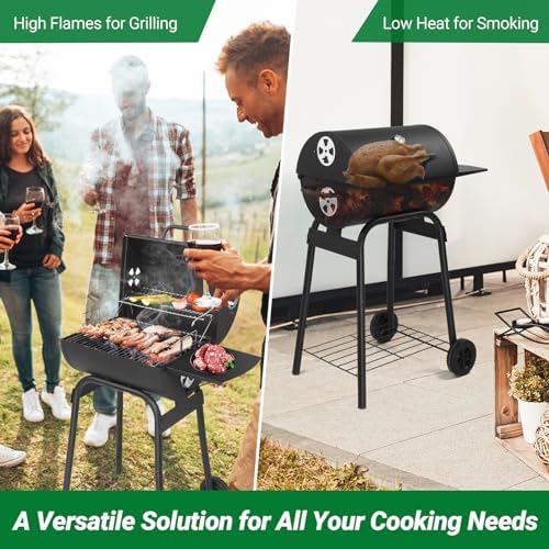 Outvita Barrel Charcoal Grill with Warming Rack, Outdoor BBQ, Black - Image 7