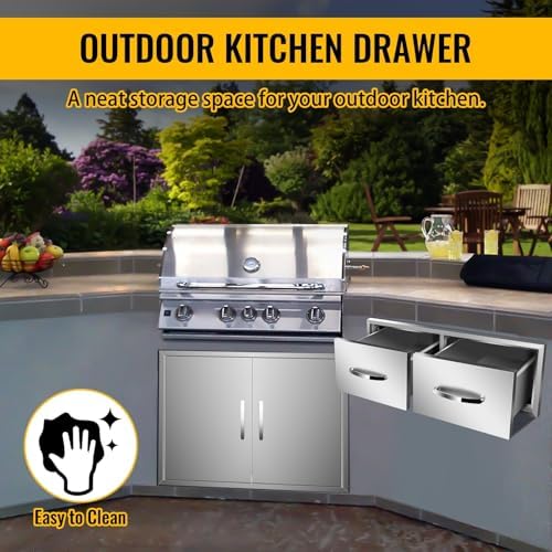 Outdoor Kitchen Drawers, Box Frame Style Flush Mount BBQ Drawer w/Stainless Steel Handle, BBQ Island Drawers For Patio Grill Station,Double Drawers - Image 6