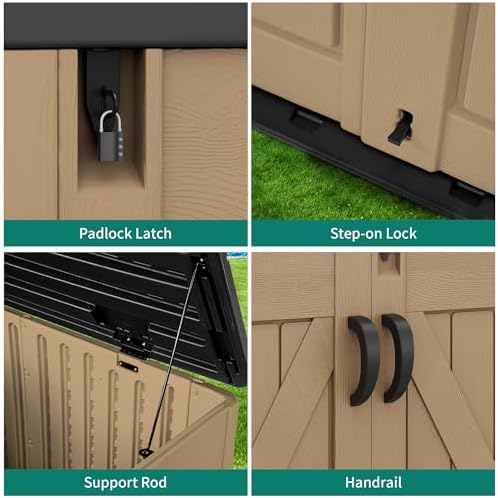 YITAHOME Outdoor Resin Storage Sheds with X-Shaped Lockable Door, 39 in Height Lockable Waterproof Horizontal Shed w/o Shelf, Easy to Assemble Shed Storage for Garden Tools, Brown - Image 3
