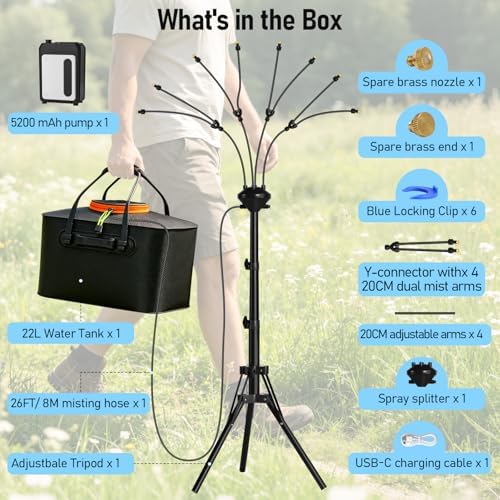 Bonviee 5.3FT Standing Misters for Outside, 5.8Gal Tank, Tripod, 5200mAh Pump, 8 Nozzles - Image 4