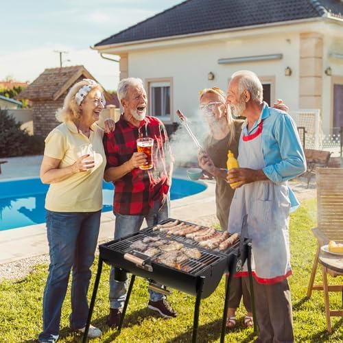 Portable Charcoal Grill with Thermometer - Barrel Charcoal Grills with Central Rotisserie Rack Double-sided Smoker Grill Outdoor BBQ Grill, Perfect for Backyard Camping, Patio Parties and Picnics - Image 7