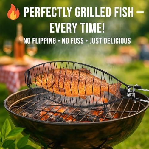 Fish Grilling Basket for Grill - Stainless Steel Basket, Non-Stick Fish Rack for Grilling with Adjustable Lock Removable Handle, Ideal for BBQ, Camping, Charcoal and Gas Grills - Image 2