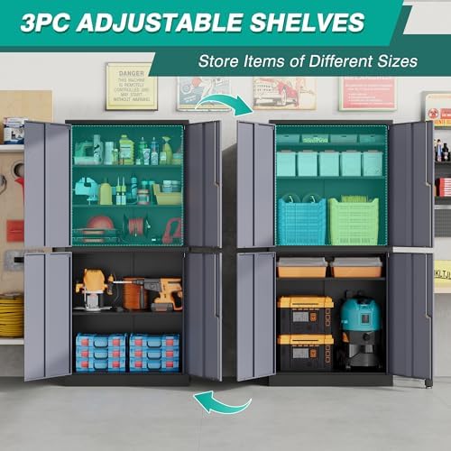SISESOL Metal Storage Cabinets with Doors and Shelves,71" Metal Garage Storage Cabinet with Lock,Gray Steel Cabinet with Locking Doors,4 Door Lockable Storage Cabinets for Garage,Home,Office - Image 4