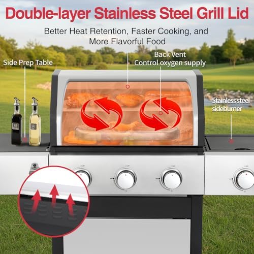 3-Burner Propane Gas Grill with Side Burner - Image 4