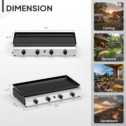 ROVSUN 4 Burner Portable Propane Griddle with Nonstick Enameled Tray, 40,000 BTU Tabletop Flat Top Gas Grill with Electronic Ignition & Regulator for Outdoor Cooking Camping BBQ Tailgating - Image 6