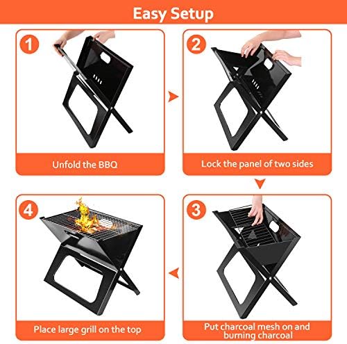 Portable Charcoal Grill, Moclever Space-saving & Foldable BBQ Barbecue Grill, Large Grilling Surface and Capacity Grill for Camping, Travel, Garden, Outdoor - Image 3