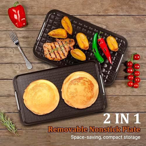 Indoor Smokeless Grill, Techwood 1500W Electric Indoor Grill with Tempered Glass Lid, Portable Non-stick BBQ Korean, Turbo Smoke Extractor Technology, Drip Tray& Double Removable Plate, Black - Image 2