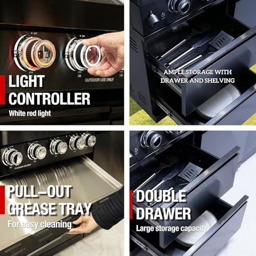 85-Inch 4-Burner Propane Gas Outdoor Grill Island, 72000 BTU Stainless Steel BBQ with Wine Cooler, Stainless Steel Sink, Black Granite Countertops for Patio Backyard, Black - Image 4