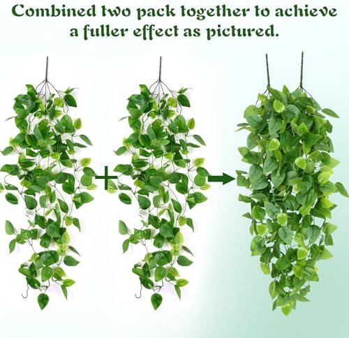 Waipfaru Fake Hanging Plants, 4Pcs Faux Ivy Pothos Vines Greenery - Image 5