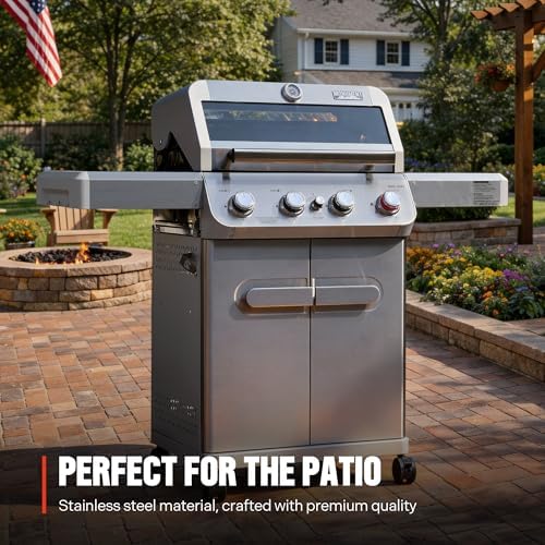 Monument Grills 4 Burner Propane Gas Grill, Stainless Steel Outdoor Patio Barbecue Grill, with Broil Zone Fast Heating, Knob Control, and Easy Cleanup, M410MBZ - Image 2