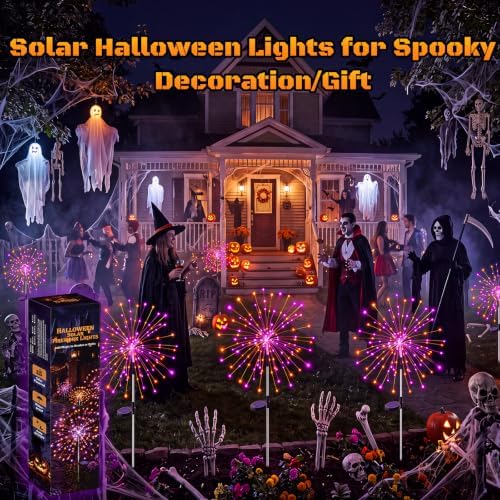 btfarm 2 Pack Solar Halloween Lights Outdoor, Orange Purple Firework Light - Image 4