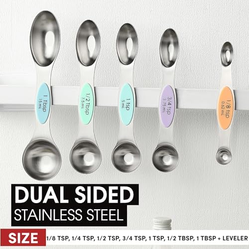 Spring Chef Stainless Steel Magnetic Measuring Spoons Set of 8, Pastel - Image 3