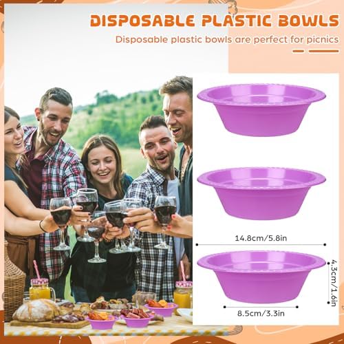 24 Pack 12 oz Disposable Plastic Bowls Dessert, Ice Cream, Salad, Soup Serving Cups for Party, Picnic, Food Snacks (Purple) - Image 2