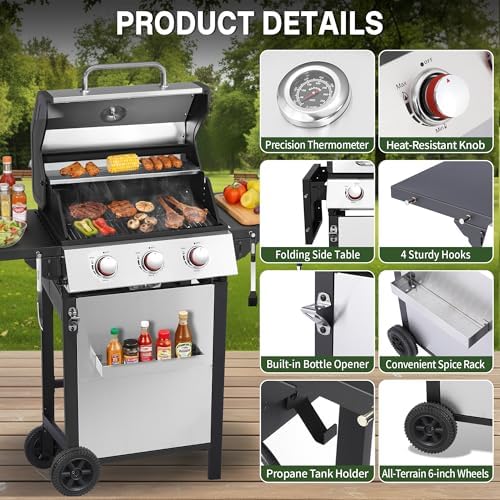 3-Burner Propane Gas Grill with Double-Wall Insulated Lid - Image 6