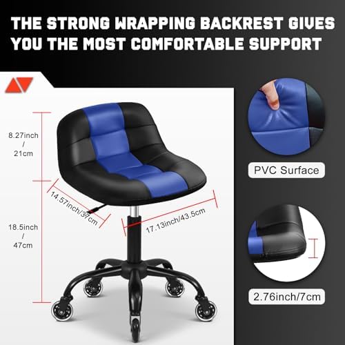 Rolling Shop Stool with Wheels, Rolling Short Stool with Back Support, 360° Swivel Garage Chair, Height Adjustable Chair 330lb Heavy Duty for Spa Salon Massage Tattoo (Blue) - Image 2