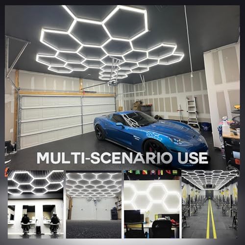 61Lights LED Hexagon Garage Lights,15-Hex Honeycomb Lights 68800Lumens Hexagon DIY Super Bright Car Detailing Ceiling 688W LED Shop Light for Warehouse Workshop Gym Basement - Image 7