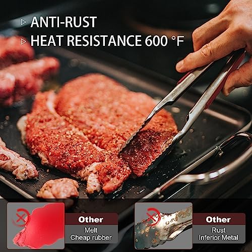 Eddeas Tongs For Cooking - 7",9" and 12 inch Kitchen Tong Heat Resistant 600 Degrees Stainless Steel Tongs, Heavy Duty Metal Locking Tong, Perfect for Food, BBQ Red Set of 3 - Image 3