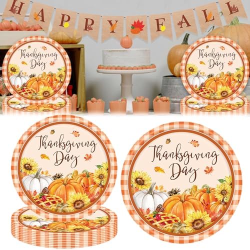20 Pcs Happy Thanksgiving Party Disposable Paper Plates Fall Themed 9 Inch Round Dinner Plates for Autumn Party Decorations (Pumpkin Sunflower) by Ncozwo