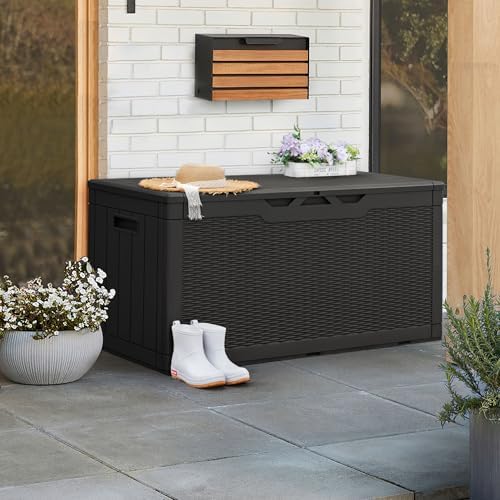 Greesum 100 Gallon Resin Patio Storage Box for Garden Tools, Black - Image 3