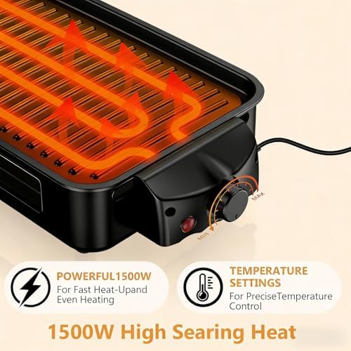 Electric Indoor Grill 1700W, 2 in 1 Smokeless Indoor Grill for Kitchen with Non-stick Removable Grill & Griddle Plate,Temperature Control Korean BBQ Grill with 3 Cheese Pans Dishwasher Safe - Image 4