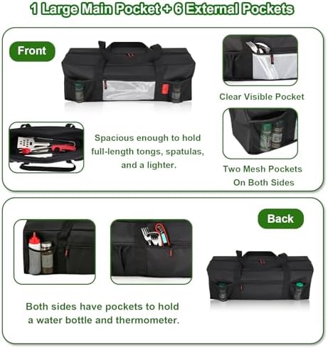 24" BBQ Tool Storage Bag with Pockets, Grill Tool Organizer- Heavy-Duty Storage Bag Waterproof 600D Oxford, Folding Design Gift for Camping, Tailgates, Outdoor BBQ Parties (24" Lx8 Wx8 H) - Image 5